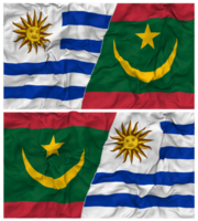 Mauritania and Uruguay Half Combined Flags Background with Cloth Bump Texture, Bilateral Relations, Peace and Conflict, 3D Rendering png