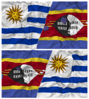 eswatini und Uruguay Hälfte kombiniert Flaggen Hintergrund mit Stoff stoßen Textur, bilateral Beziehungen, Frieden und Konflikt, 3d Rendern png