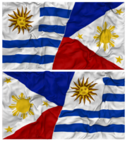 Philippinen und Uruguay Hälfte kombiniert Flaggen Hintergrund mit Stoff stoßen Textur, bilateral Beziehungen, Frieden und Konflikt, 3d Rendern png