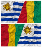 Guinea and Uruguay Half Combined Flags Background with Cloth Bump Texture, Bilateral Relations, Peace and Conflict, 3D Rendering png