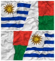 Madagascar and Uruguay Half Combined Flags Background with Cloth Bump Texture, Bilateral Relations, Peace and Conflict, 3D Rendering png