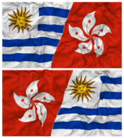 Hong kong und Uruguay Hälfte kombiniert Flaggen Hintergrund mit Stoff stoßen Textur, bilateral Beziehungen, Frieden und Konflikt, 3d Rendern png