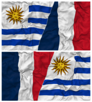 França e Uruguai metade combinado bandeiras fundo com pano colisão textura, bilateral relações, Paz e conflito, 3d Renderização png