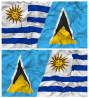Saint Lucia and Uruguay Half Combined Flags Background with Cloth Bump Texture, Bilateral Relations, Peace and Conflict, 3D Rendering png