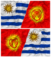 kyrgyzstan och uruguay halv kombinerad flaggor bakgrund med trasa stöta textur, bilateral relationer, fred och konflikt, 3d tolkning png