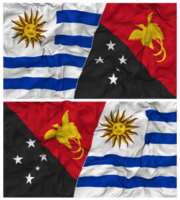 Papua New Guinea and Uruguay Half Combined Flags Background with Cloth Bump Texture, Bilateral Relations, Peace and Conflict, 3D Rendering png