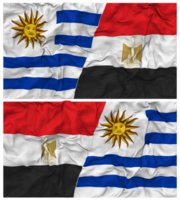 Egito e Uruguai metade combinado bandeiras fundo com pano colisão textura, bilateral relações, Paz e conflito, 3d Renderização png