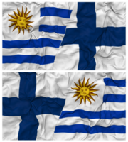 Finland and Uruguay Half Combined Flags Background with Cloth Bump Texture, Bilateral Relations, Peace and Conflict, 3D Rendering png