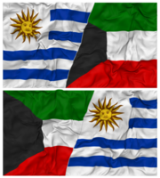 Kuwait y Uruguay medio conjunto banderas antecedentes con paño bache textura, bilateral relaciones, paz y conflicto, 3d representación png