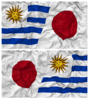 Japón y Uruguay medio conjunto banderas antecedentes con paño bache textura, bilateral relaciones, paz y conflicto, 3d representación png