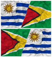Guyana and Uruguay Half Combined Flags Background with Cloth Bump Texture, Bilateral Relations, Peace and Conflict, 3D Rendering png