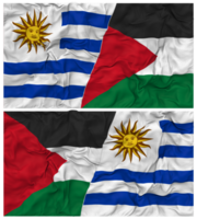 Palestina e Uruguai metade combinado bandeiras fundo com pano colisão textura, bilateral relações, Paz e conflito, 3d Renderização png