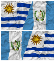 Guatemala et Uruguay moitié combiné drapeaux Contexte avec tissu bosse texture, bilatéral rapports, paix et conflit, 3d le rendu png