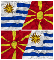 norte macedonia y Uruguay medio conjunto banderas antecedentes con paño bache textura, bilateral relaciones, paz y conflicto, 3d representación png