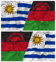 Malawi and Uruguay Half Combined Flags Background with Cloth Bump Texture, Bilateral Relations, Peace and Conflict, 3D Rendering png