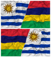 Mauritius and Uruguay Half Combined Flags Background with Cloth Bump Texture, Bilateral Relations, Peace and Conflict, 3D Rendering png