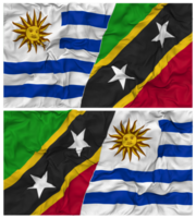 Saint Kitts and Nevis and Uruguay Half Combined Flags Background with Cloth Bump Texture, Bilateral Relations, Peace and Conflict, 3D Rendering png
