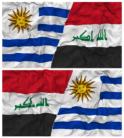 Irak und Uruguay Hälfte kombiniert Flaggen Hintergrund mit Stoff stoßen Textur, bilateral Beziehungen, Frieden und Konflikt, 3d Rendern png