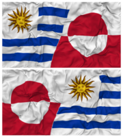 Greenland and Uruguay Half Combined Flags Background with Cloth Bump Texture, Bilateral Relations, Peace and Conflict, 3D Rendering png