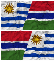 Gâmbia e Uruguai metade combinado bandeiras fundo com pano colisão textura, bilateral relações, Paz e conflito, 3d Renderização png