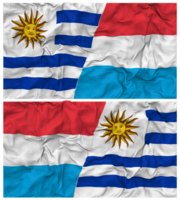 Luxembourg and Uruguay Half Combined Flags Background with Cloth Bump Texture, Bilateral Relations, Peace and Conflict, 3D Rendering png