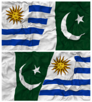 Pakistan and Uruguay Half Combined Flags Background with Cloth Bump Texture, Bilateral Relations, Peace and Conflict, 3D Rendering png