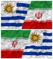 Iran and Uruguay Half Combined Flags Background with Cloth Bump Texture, Bilateral Relations, Peace and Conflict, 3D Rendering png