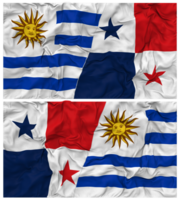Panama and Uruguay Half Combined Flags Background with Cloth Bump Texture, Bilateral Relations, Peace and Conflict, 3D Rendering png