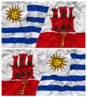 Gibraltar and Uruguay Half Combined Flags Background with Cloth Bump Texture, Bilateral Relations, Peace and Conflict, 3D Rendering png