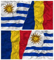 Roumanie et Uruguay moitié combiné drapeaux Contexte avec tissu bosse texture, bilatéral rapports, paix et conflit, 3d le rendu png