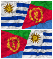 eritrea und Uruguay Hälfte kombiniert Flaggen Hintergrund mit Stoff stoßen Textur, bilateral Beziehungen, Frieden und Konflikt, 3d Rendern png