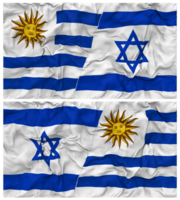 Israël et Uruguay moitié combiné drapeaux Contexte avec tissu bosse texture, bilatéral rapports, paix et conflit, 3d le rendu png