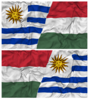 Hongarije en Uruguay voor de helft gecombineerd vlaggen achtergrond met kleding buil textuur, bilateraal relaties, vrede en conflict, 3d renderen png