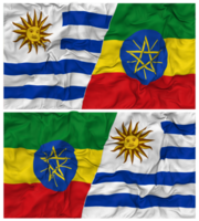 Äthiopien und Uruguay Hälfte kombiniert Flaggen Hintergrund mit Stoff stoßen Textur, bilateral Beziehungen, Frieden und Konflikt, 3d Rendern png