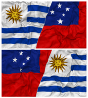 Samoa and Uruguay Half Combined Flags Background with Cloth Bump Texture, Bilateral Relations, Peace and Conflict, 3D Rendering png