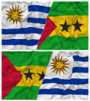 Sao Tome and Principe and Uruguay Half Combined Flags Background with Cloth Bump Texture, Bilateral Relations, Peace and Conflict, 3D Rendering png