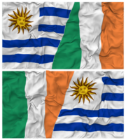 Ireland and Uruguay Half Combined Flags Background with Cloth Bump Texture, Bilateral Relations, Peace and Conflict, 3D Rendering png