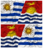 Kiribati e Uruguai metade combinado bandeiras fundo com pano colisão textura, bilateral relações, Paz e conflito, 3d Renderização png