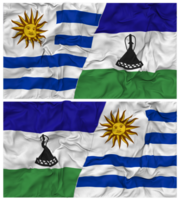 Lesotho and Uruguay Half Combined Flags Background with Cloth Bump Texture, Bilateral Relations, Peace and Conflict, 3D Rendering png