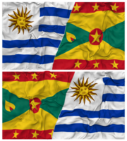 grenada och uruguay halv kombinerad flaggor bakgrund med trasa stöta textur, bilateral relationer, fred och konflikt, 3d tolkning png