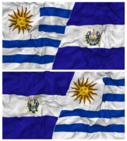 el Salvador et Uruguay moitié combiné drapeaux Contexte avec tissu bosse texture, bilatéral rapports, paix et conflit, 3d le rendu png