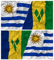Saint Vincent and the Grenadines and Uruguay Half Combined Flags Background with Cloth Bump Texture, Bilateral Relations, Peace and Conflict, 3D Rendering png