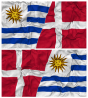 Denmark and Uruguay Half Combined Flags Background with Cloth Bump Texture, Bilateral Relations, Peace and Conflict, 3D Rendering png