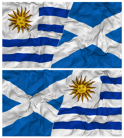 Scotland and Uruguay Half Combined Flags Background with Cloth Bump Texture, Bilateral Relations, Peace and Conflict, 3D Rendering png