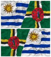 Dominique et Uruguay moitié combiné drapeaux Contexte avec tissu bosse texture, bilatéral rapports, paix et conflit, 3d le rendu png