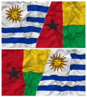 Guinea Bissau and Uruguay Half Combined Flags Background with Cloth Bump Texture, Bilateral Relations, Peace and Conflict, 3D Rendering png