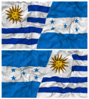 Honduras e Uruguai metade combinado bandeiras fundo com pano colisão textura, bilateral relações, Paz e conflito, 3d Renderização png