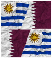 qatar en Uruguay voor de helft gecombineerd vlaggen achtergrond met kleding buil textuur, bilateraal relaties, vrede en conflict, 3d renderen png