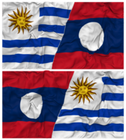 Laos en Uruguay voor de helft gecombineerd vlaggen achtergrond met kleding buil textuur, bilateraal relaties, vrede en conflict, 3d renderen png