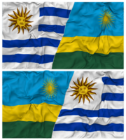 Rwanda and Uruguay Half Combined Flags Background with Cloth Bump Texture, Bilateral Relations, Peace and Conflict, 3D Rendering png